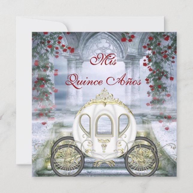 White Princess Carriage Enchanted Quinceanera Invitation (Front)