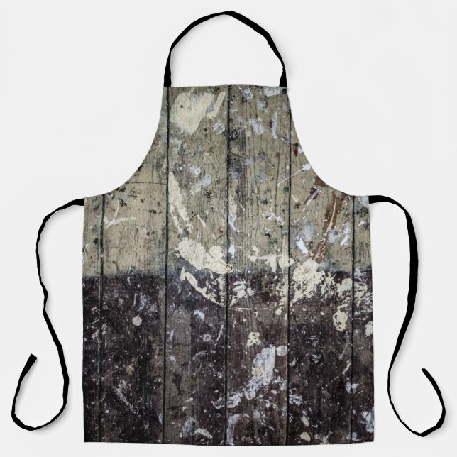 White print on brown wood apron (Front)