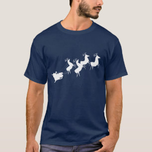 White Print Sants Sleigh Reindeer T-Shirt