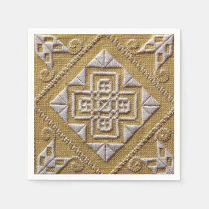 White PRINTED cutwork embroidery 1 on linen custom Napkin