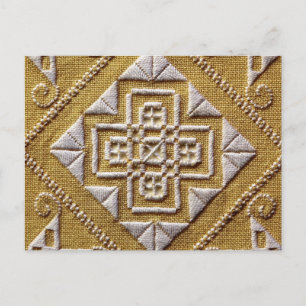 White PRINTED cutwork embroidery 1 on linen custom Postcard
