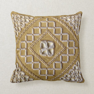 White PRINTED embroidery on linen custom Cushion