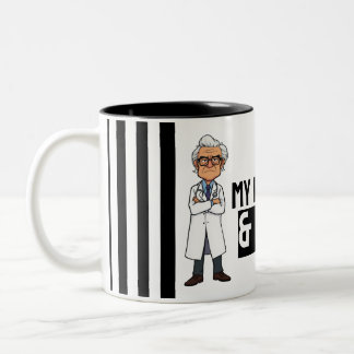 White Prison Stripe cartoon grumpy senior doctor Two-Tone Coffee Mug