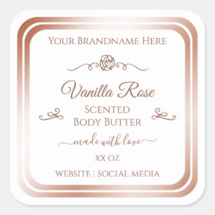 White Product Label Rose Gold Frame Vintage Flower