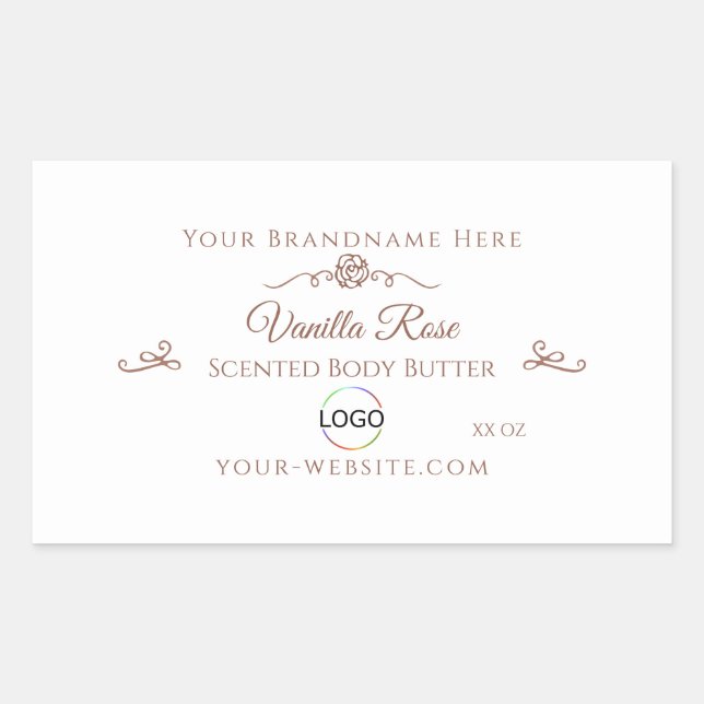 White Product Label with Rose Gold Frame and Logo (Front)