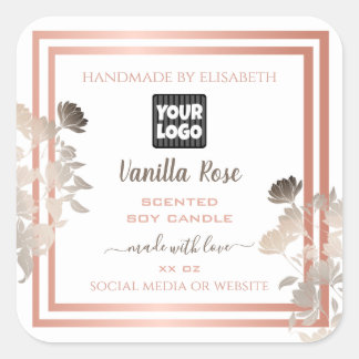White Product Labels with Logo and Rose Gold Frame