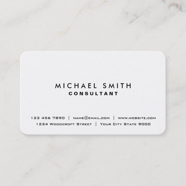 White Professional Plain Elegant Simple Modern Business Card (Front)