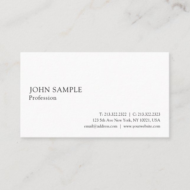 White Professional Plain Simple Elegant Modern Business Card (Front)
