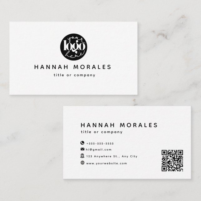 White Professional QR Code Business Logo Business Card (Front/Back)