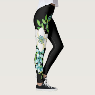 White Prom Flowers Corsage Design Striped Black Leggings