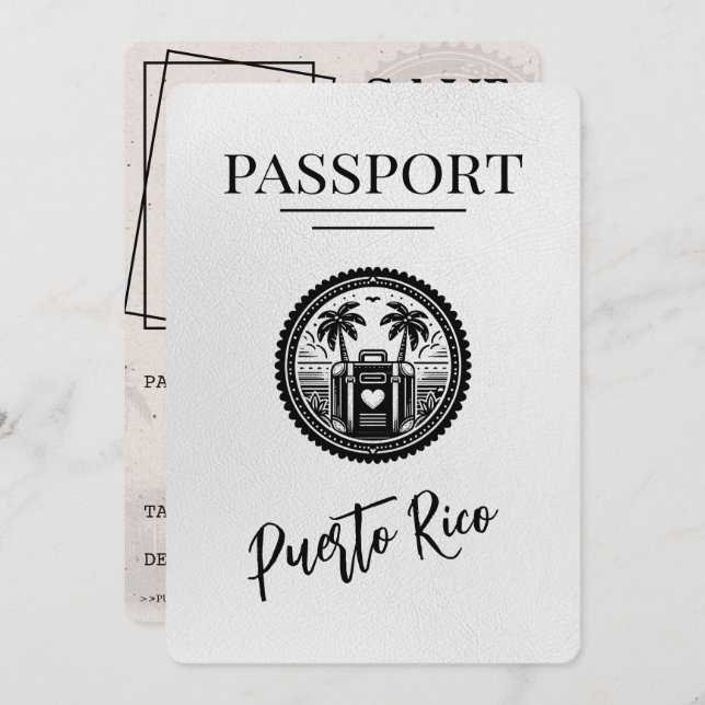 White Puerto Rico Passport Save The Date (Front/Back)