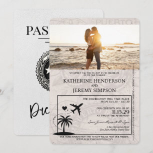 White Puerto Rico Passport Wedding Invitation