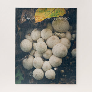 White puffball mushrooms among autumn leaves jigsaw puzzle