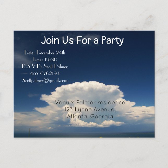 White Puffy Cloud           Invitation Postcard (Front)