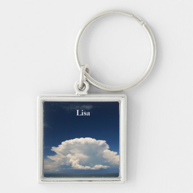 White Puffy Cloud Photo Key Ring (Front)