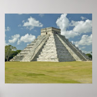 White puffy clouds over the Mayan Pyramid