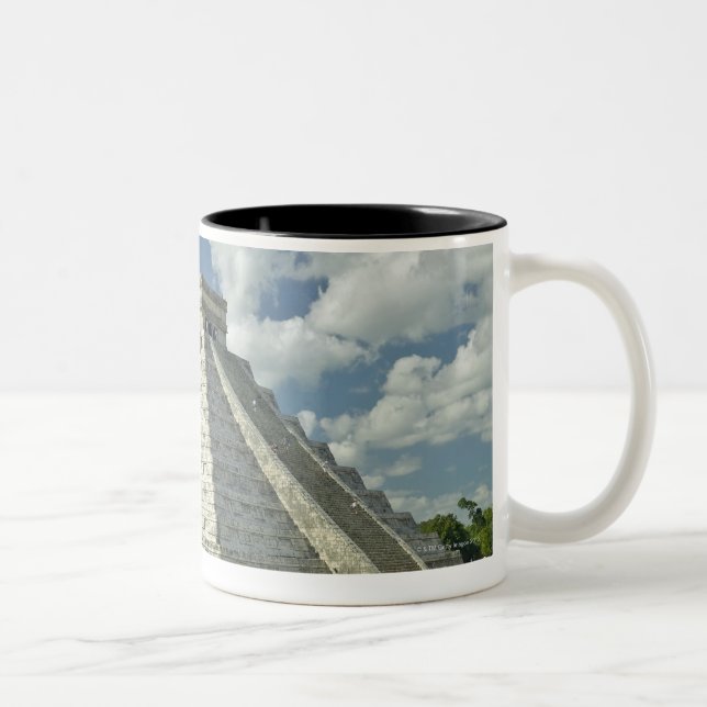 White puffy clouds over the Mayan Pyramid Two-Tone Coffee Mug (Right)