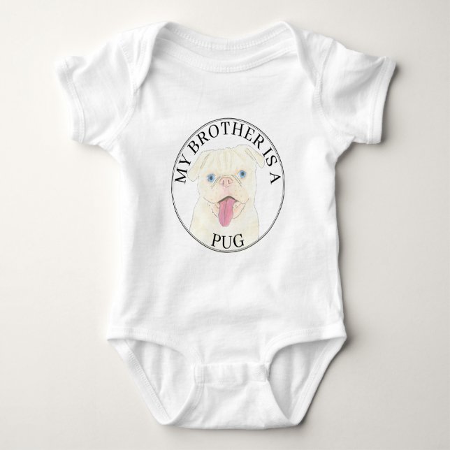 White Pug Dog Baby Bodysuit (Front)