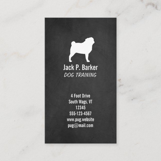 White Pug Silhouette - Chalkboard Style Business Card (Front)