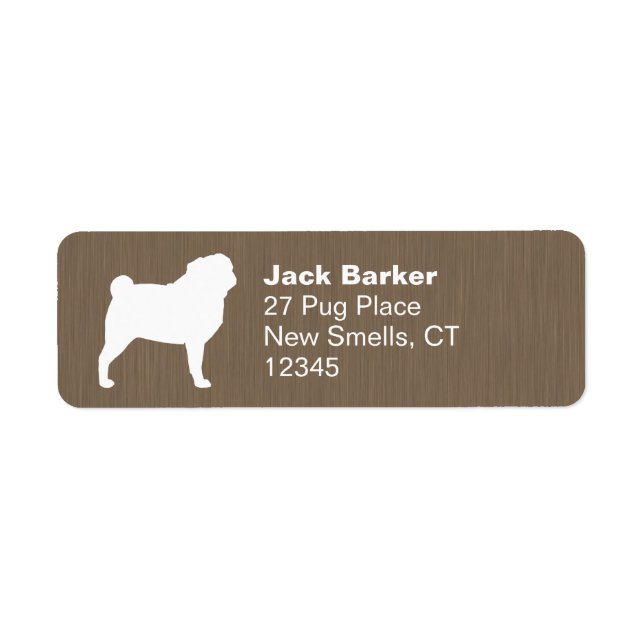 White Pug Silhouette Return Address Labels (Front)