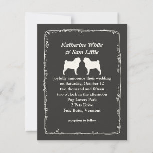 White Pug Silhouettes Wedding Announcement