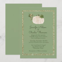 White Pumkin Green Wedding Invitation