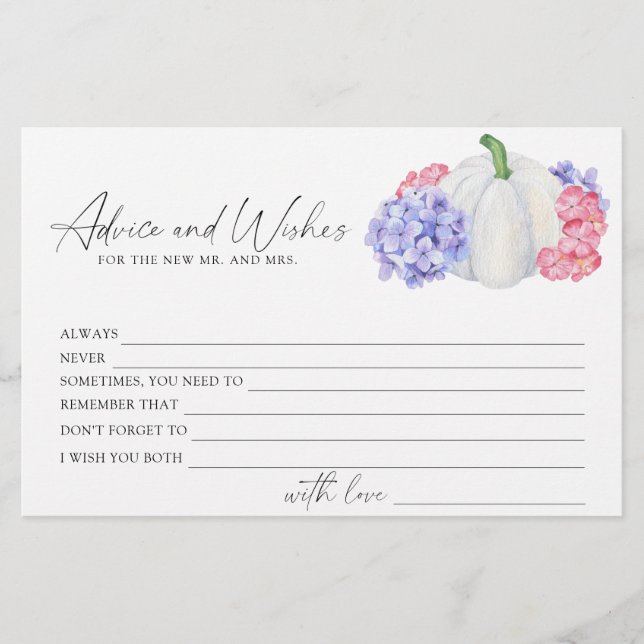 White pumpkin - advice and wishes bridal shower stationery (Front)