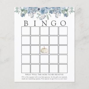 White Pumpkin and Blue Floral Baby Bingo Game Card