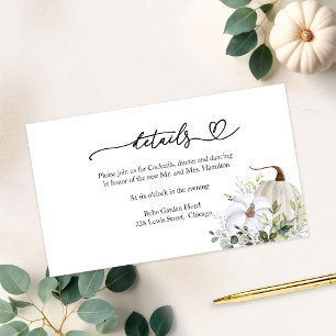 White Pumpkin and Eucalyptus Fall in Love Wedding Enclosure Card