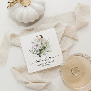 White Pumpkin and Eucalyptus Fall in Love Wedding Napkin
