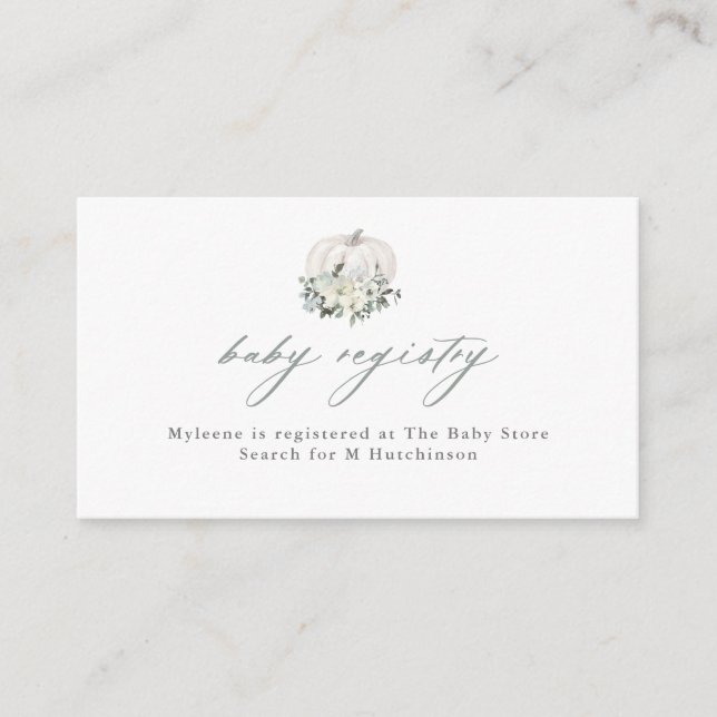 White Pumpkin and Flowers Baby Registry Enclosure Card (Front)