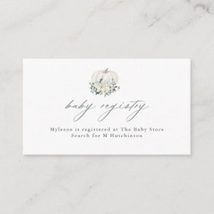 White Pumpkin and Flowers Baby Registry Enclosure Card