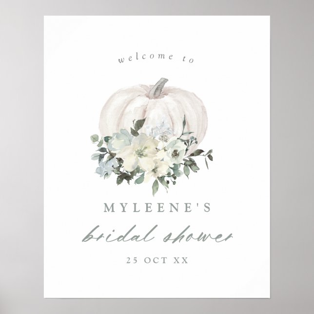 White Pumpkin and Flowers Bridal Shower Welcome Poster (Front)