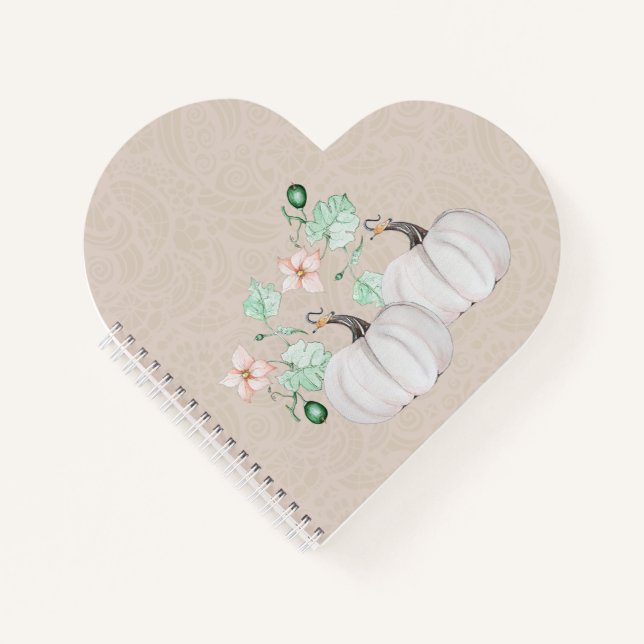 White Pumpkin And Flowers Watercolor Art Notebook (Front)