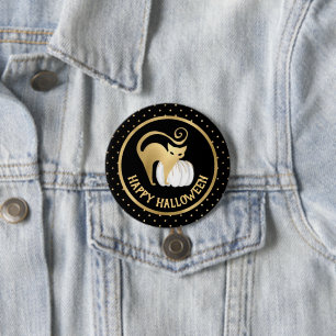 White Pumpkin and Gold Cat polka dots Halloween 7.5 Cm Round Badge