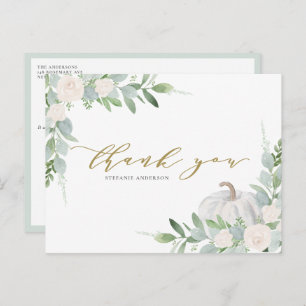 White Pumpkin and Greenery Autumn Thank You Postcard