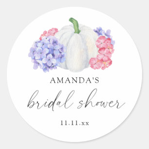 White pumpkin and hydrangea flowers bridal shower classic round sticker