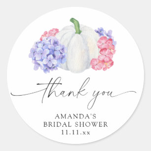 White pumpkin and hydrangea flowers bridal shower classic round sticker