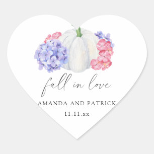 White pumpkin and hydrangea flowers wedding heart sticker