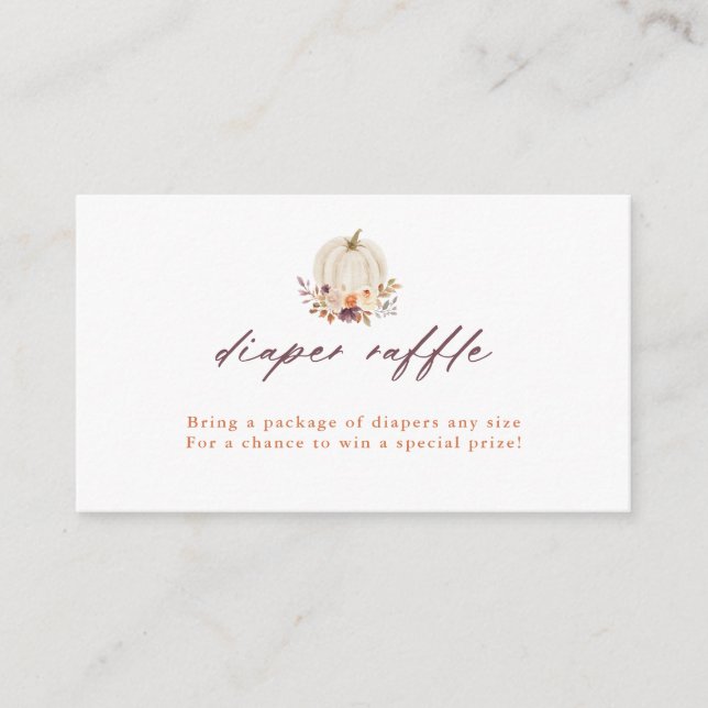 White Pumpkin and Purple Flowers Diaper Raffle Enclosure Card (Front)