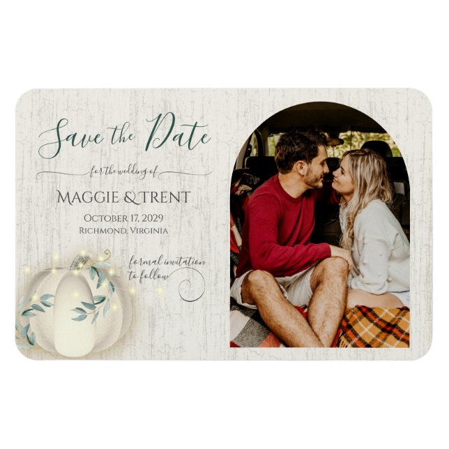 White Pumpkin and String Lights with Photo Magnet (Horizontal)