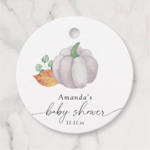 White pumpkin autumn baby shower favour tags