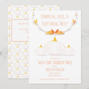 White Pumpkin Autumn Twins Baby Shower By Mail Invitation