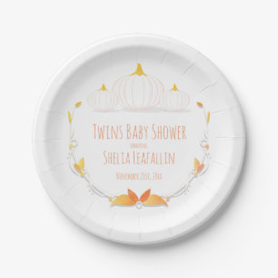 White Pumpkin Autumn Twins Baby Shower Paper Plate