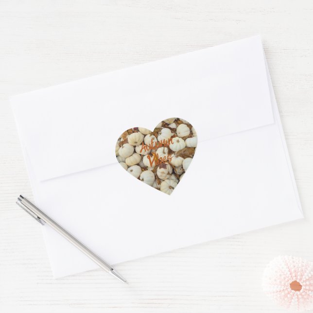 White Pumpkin Autumn Vibes Monogram Heart Sticker (Envelope)