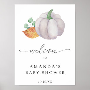 White pumpkin autumn welcome baby shower party poster