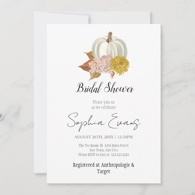White Pumpkin Autumn White Bridal Shower Invitation (Front)