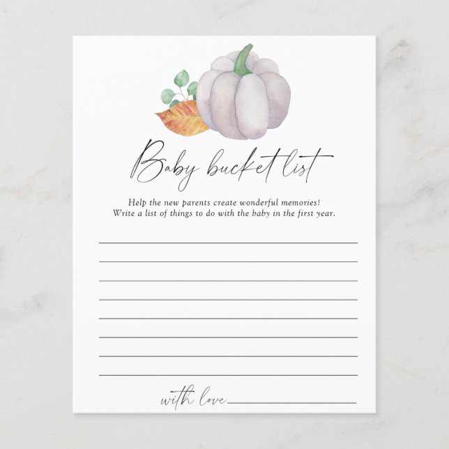 White pumpkin - Baby bucket list game (Front)