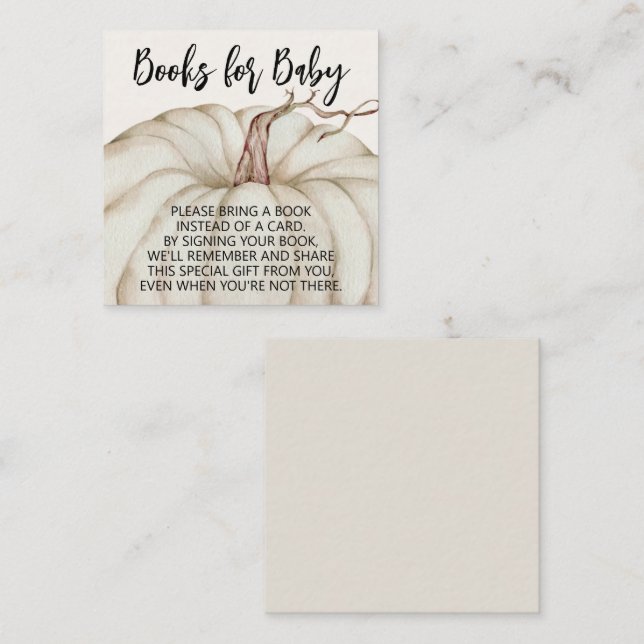 White Pumpkin Baby Shower Books for Baby Enclosure Card (Front/Back)