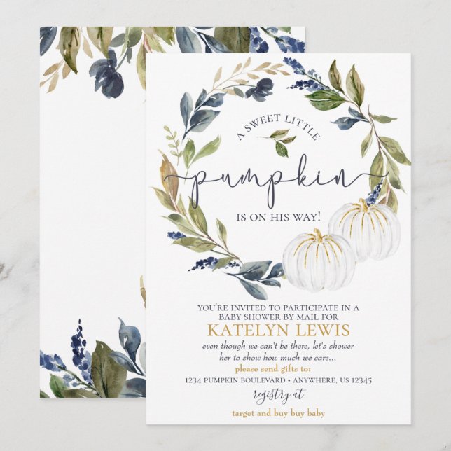 White Pumpkin Baby Shower by Mail Invitation (Front/Back)